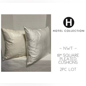 🆕HOTEL COLLECTION - NWT - 2PC LOT - 18” SQUARE PLEATED CREAM CUSHION / PILLOW